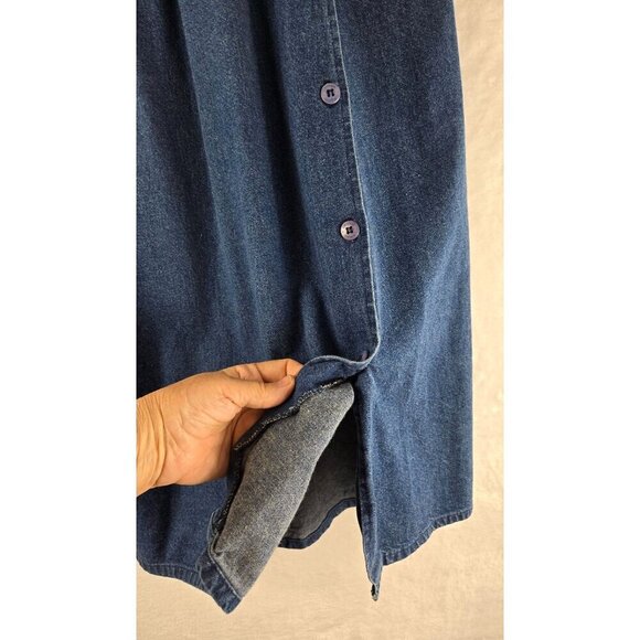 VTG Cherokee Blue Denim Midi Skirt 6 Double Button Front Deep Hip Band 80s 90s - Picture 3 of 10